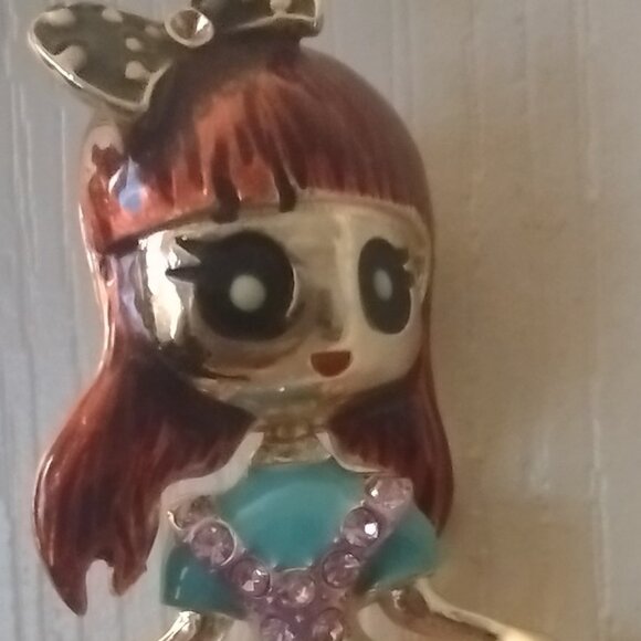 BETSEY JOHNSON DANCING REDHEAD GIRL LARGE CHARM NECKLACE - Picture 1 of 6